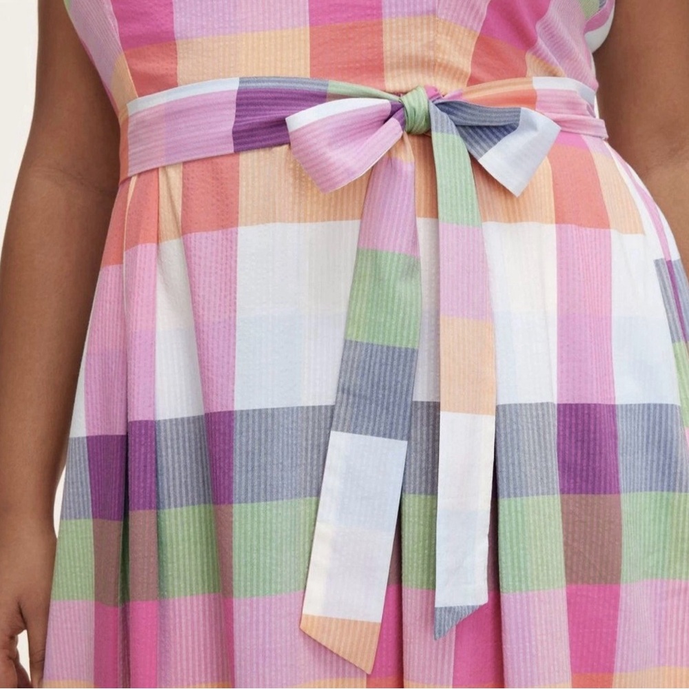 NWT Kate Spade New York x Target Pink Plaid Bow Tie-Waist Midi Dress LARGE - Picture 2 of 3